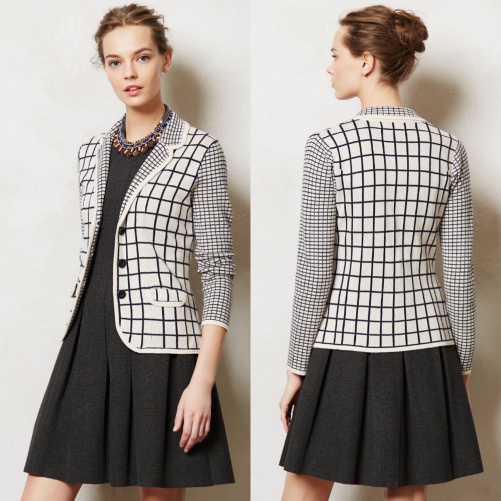 Anthropologie Sparrow Windowpane Sweater Jacket